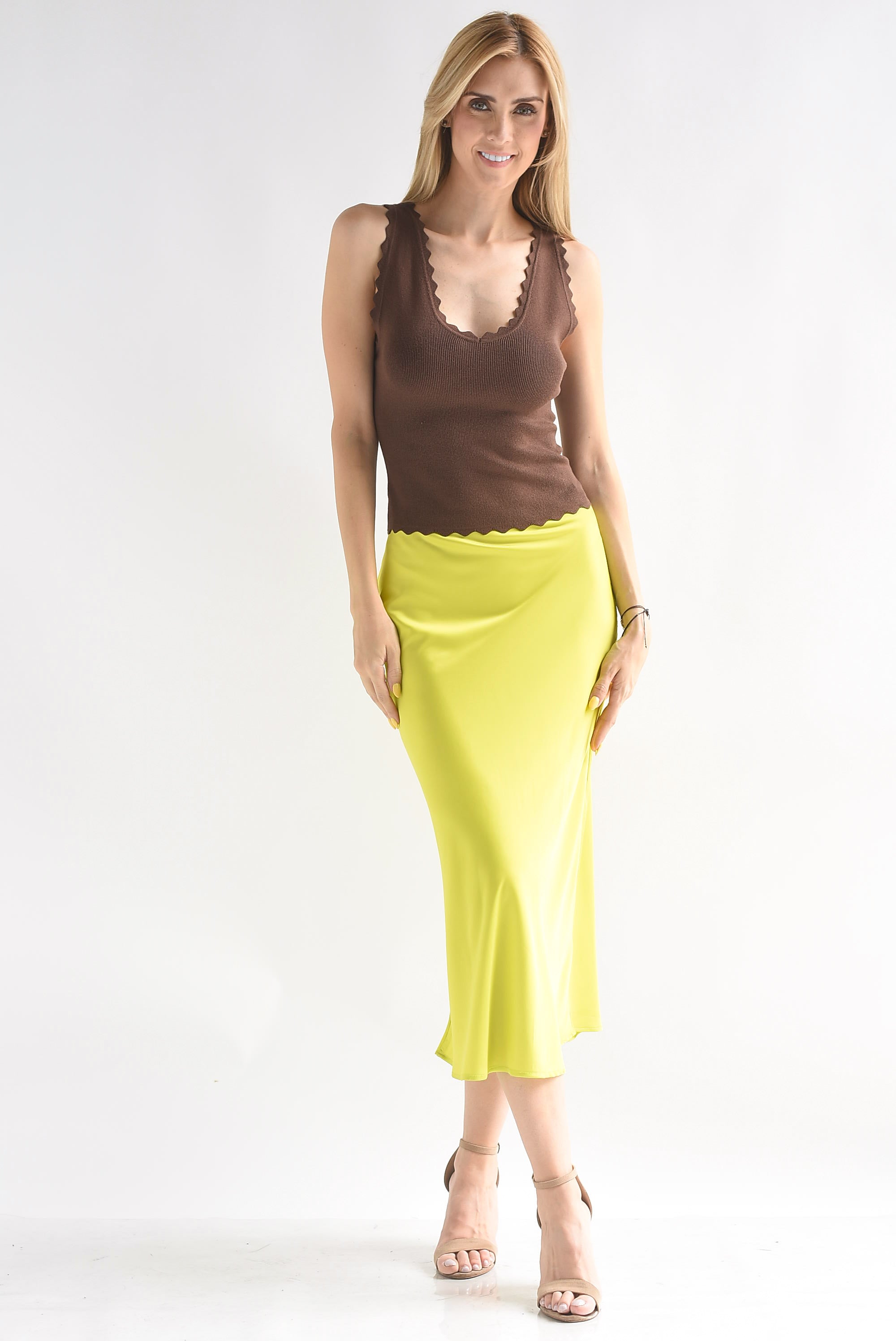 Falda midi lencera satín
