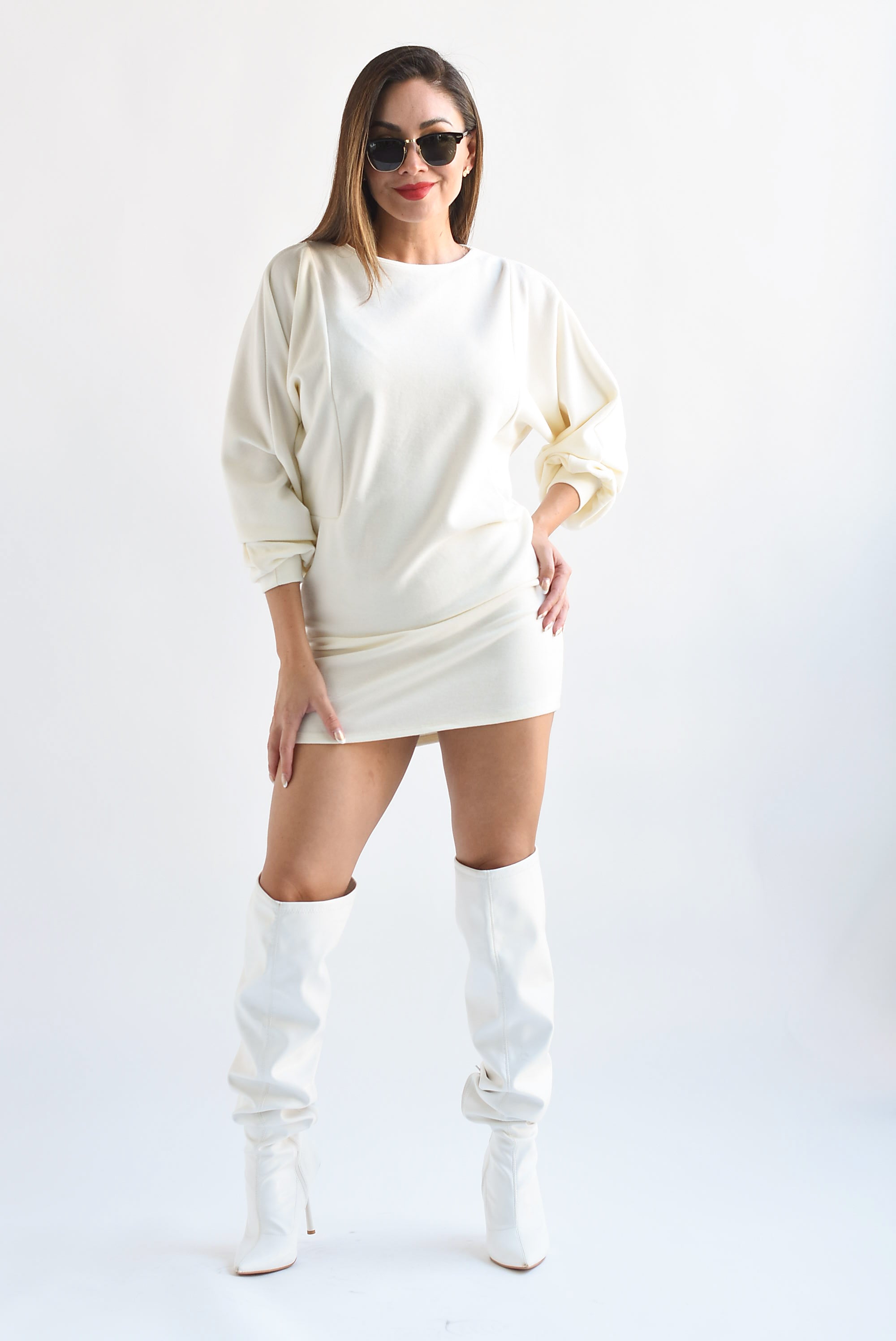 T-Shirt dress manga larga Ivory