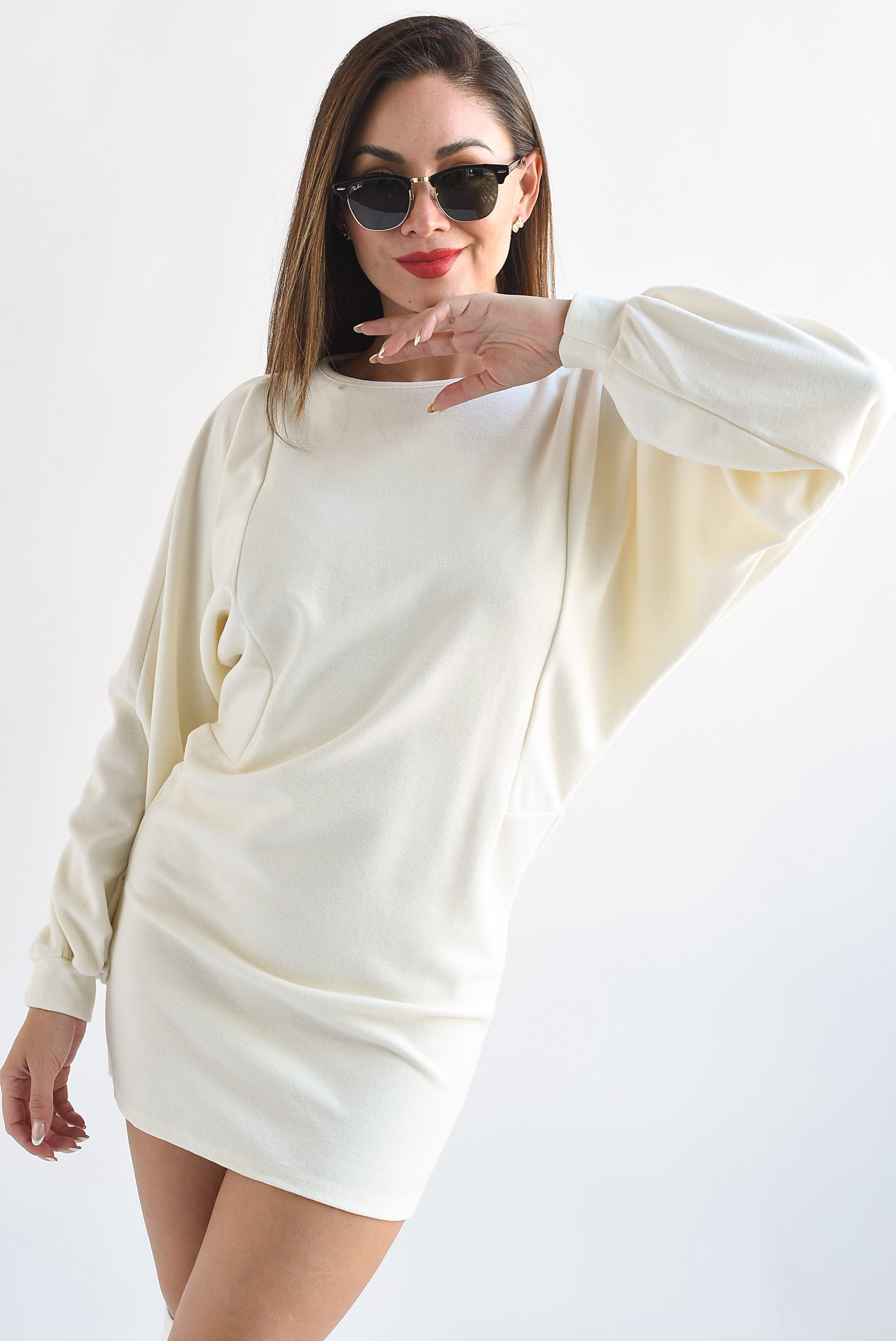 T-Shirt dress manga larga Ivory