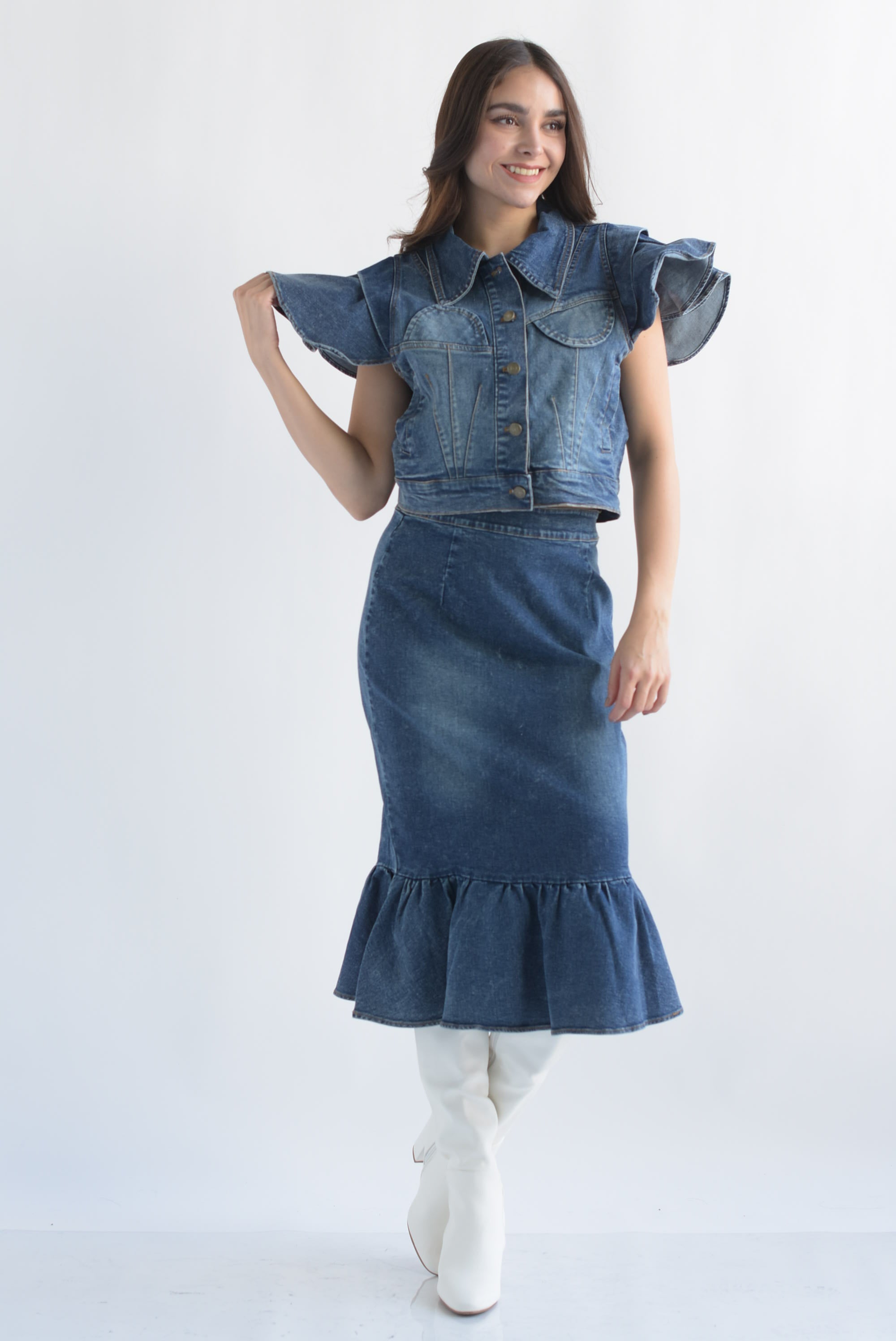 Set Falda y Chaleco olanes Denim