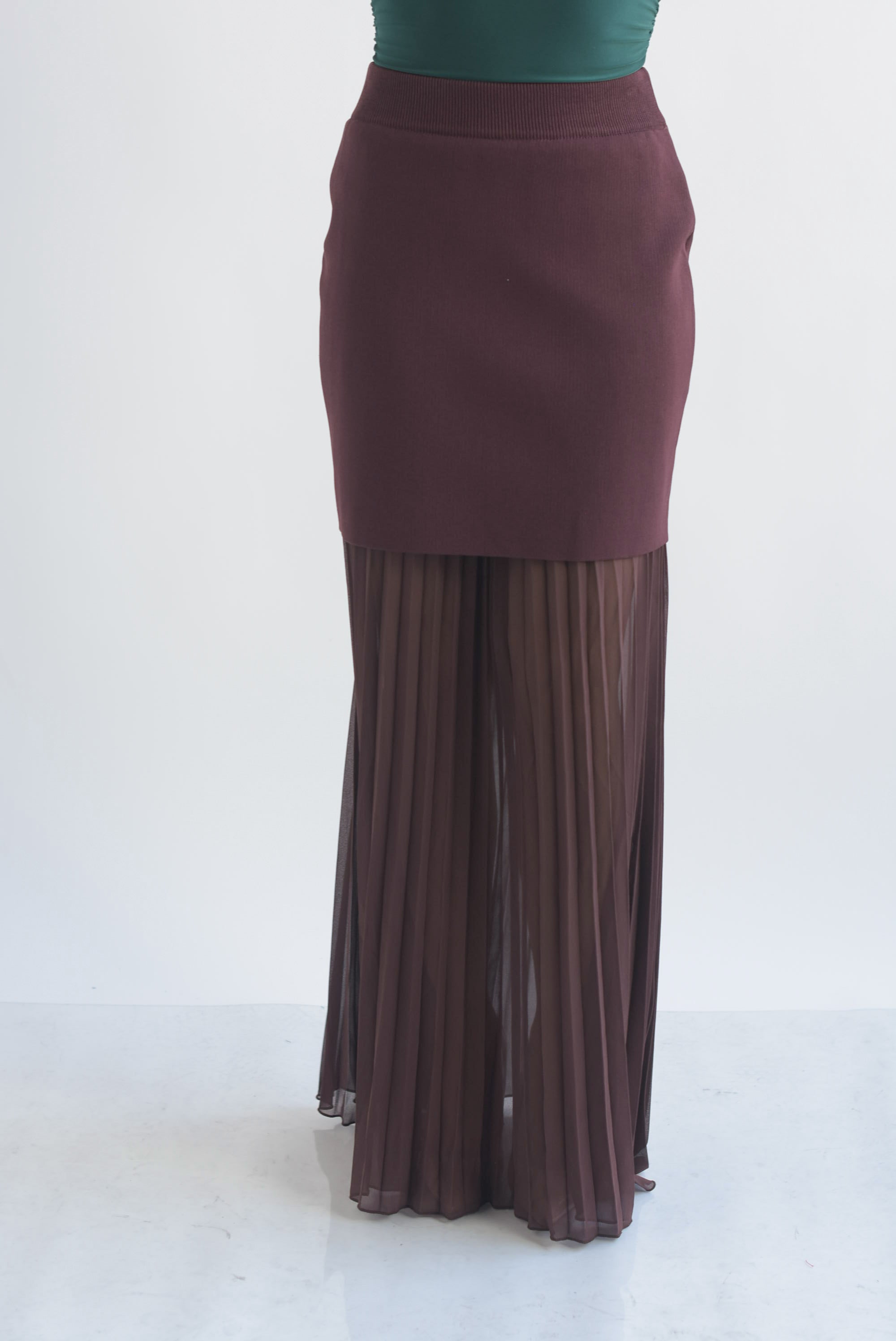 Falda gasa plisada con falda punto