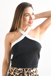 Fashion Styled Top cuello cruzado Negro