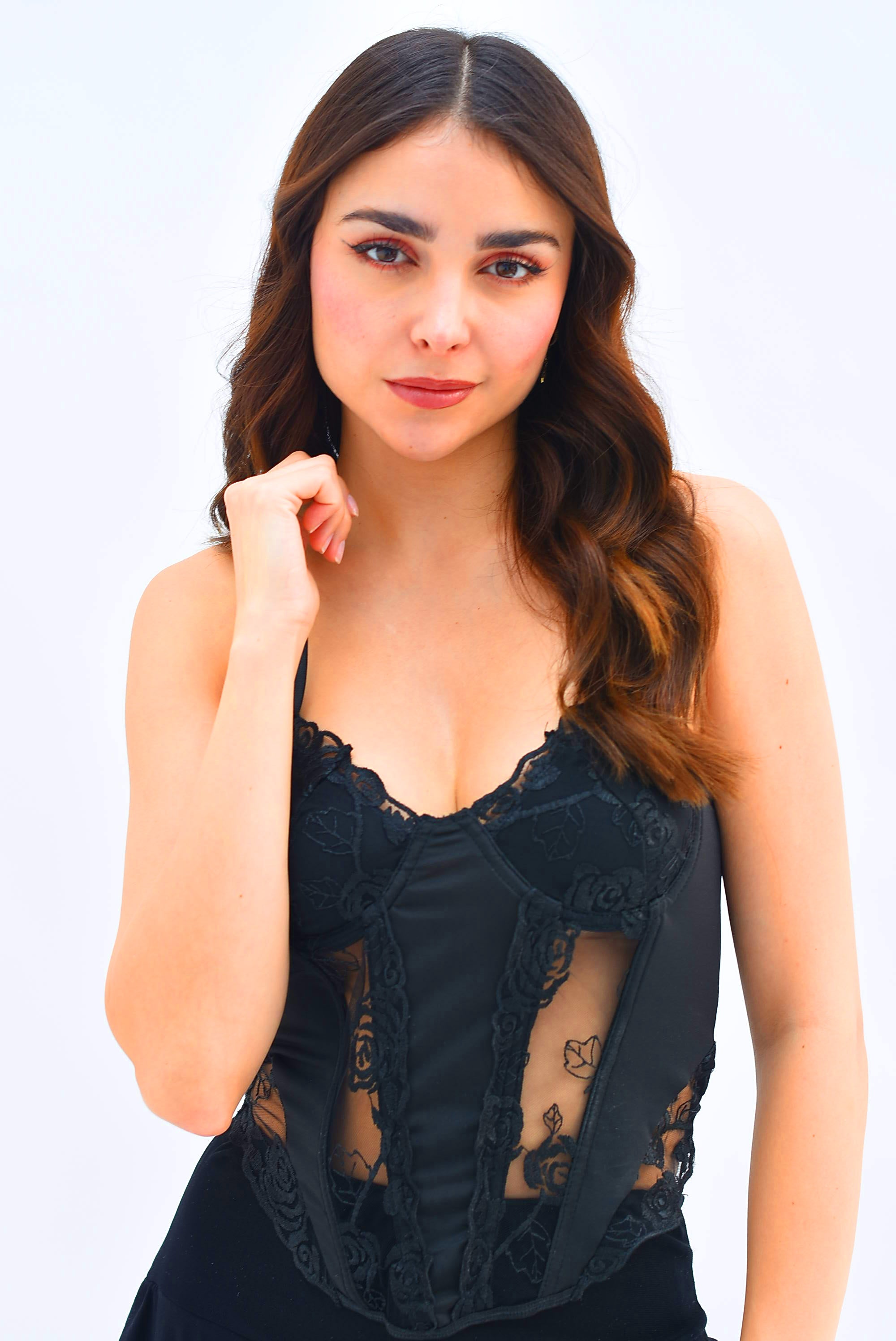 Corset encaje flores Negro