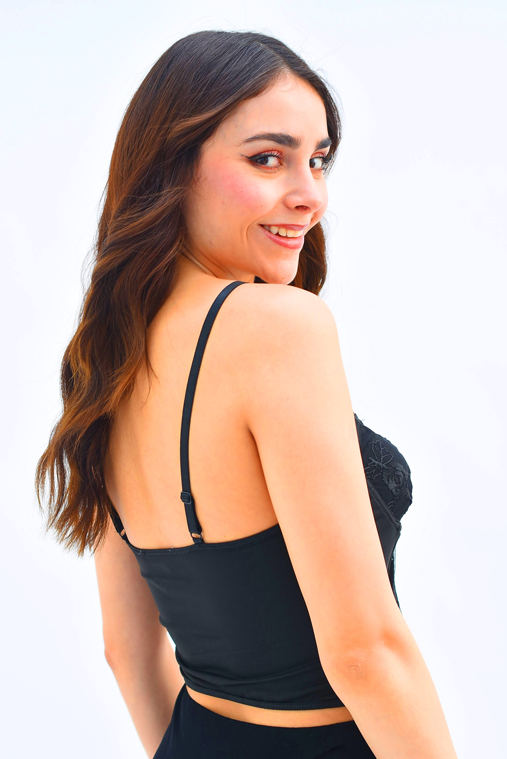 Corset encaje flores Negro