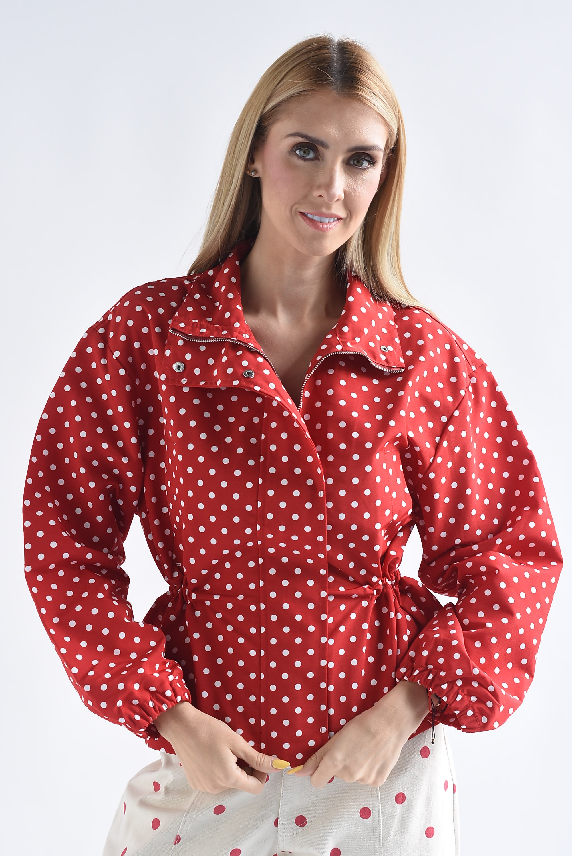 PREVENTA Chamarra jareta peplum polka dots