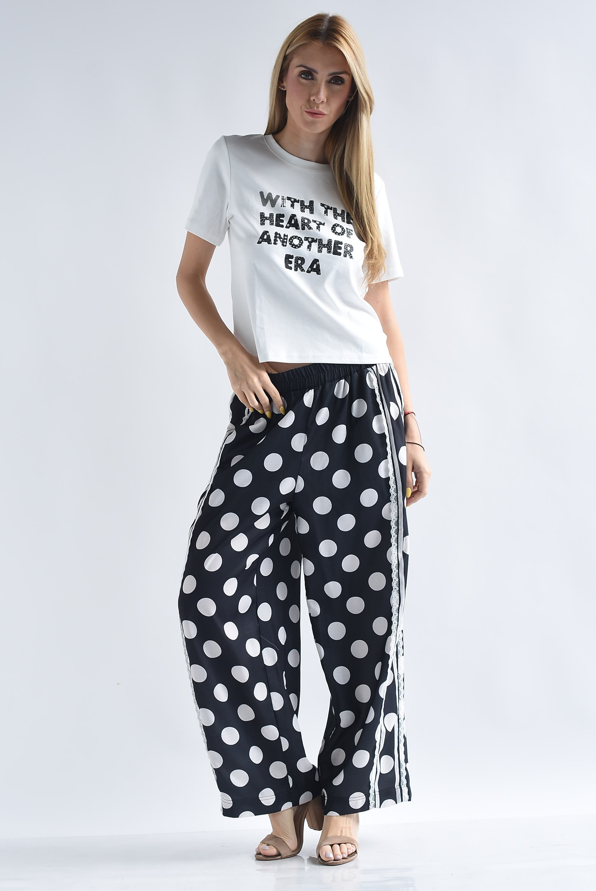 Pantalón polka dots track encaje