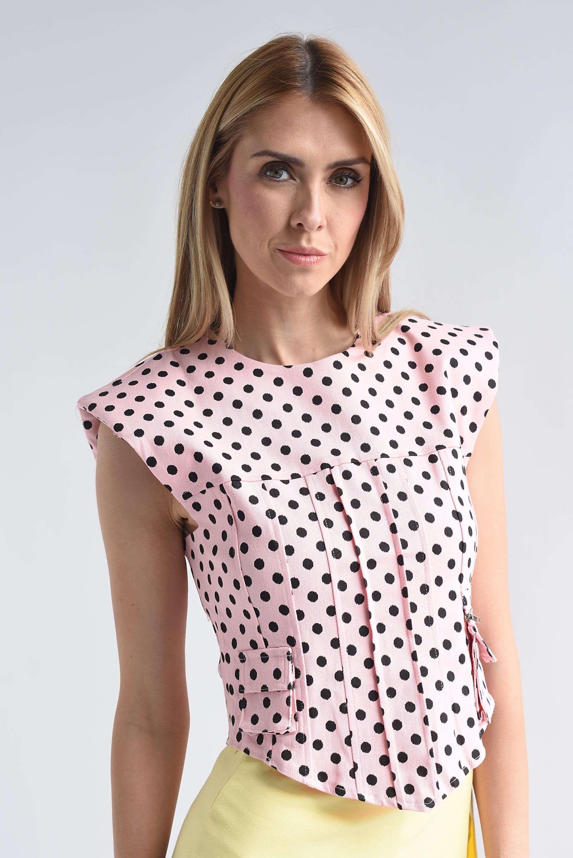 Blusa Denim polka dots bolsillos