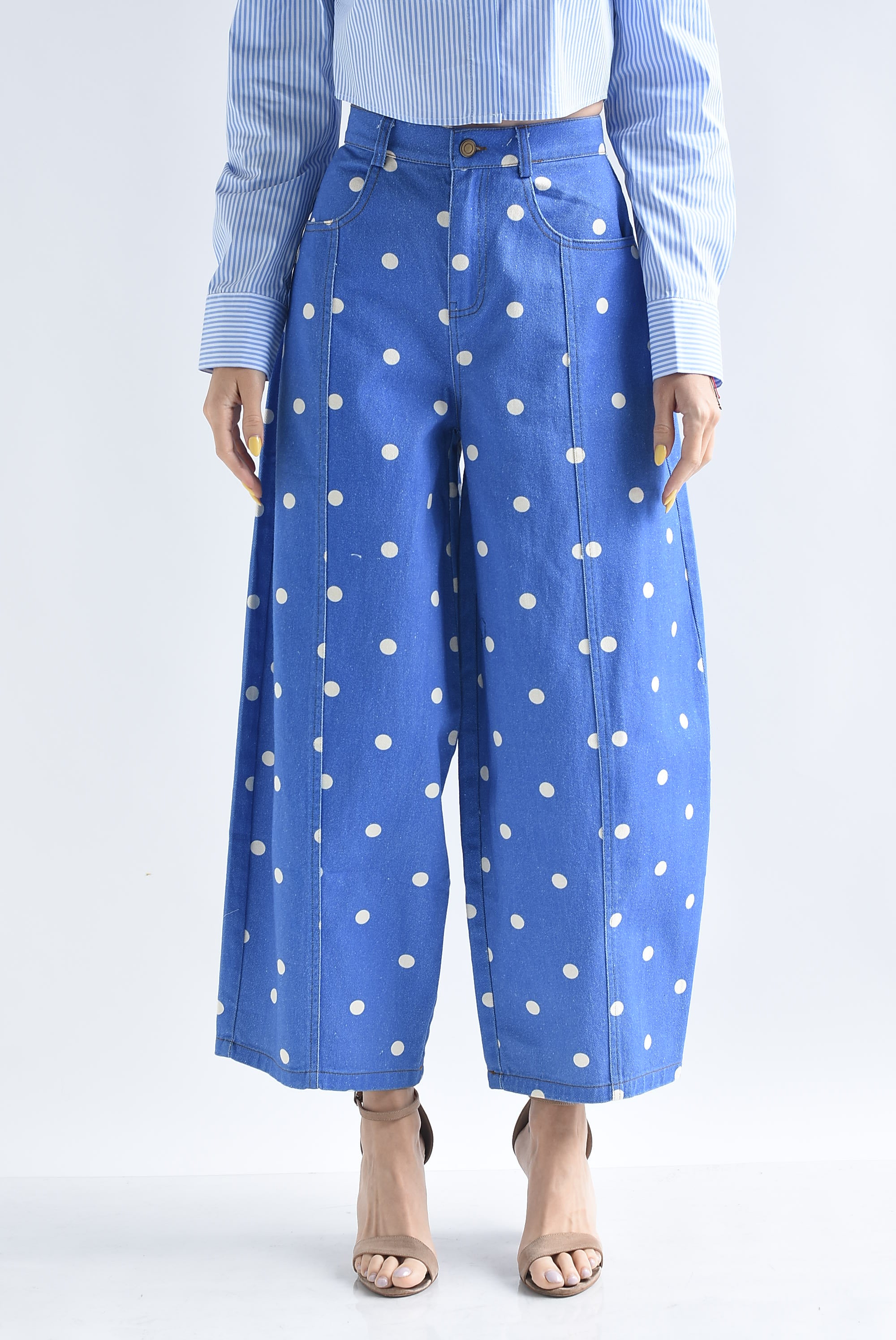Jeans barrel polka dots Blancos