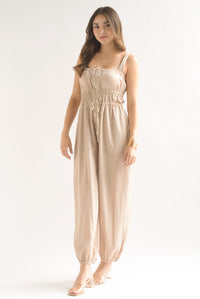 Fashion Styled Jumpsuit jareta tipo lino Kaki