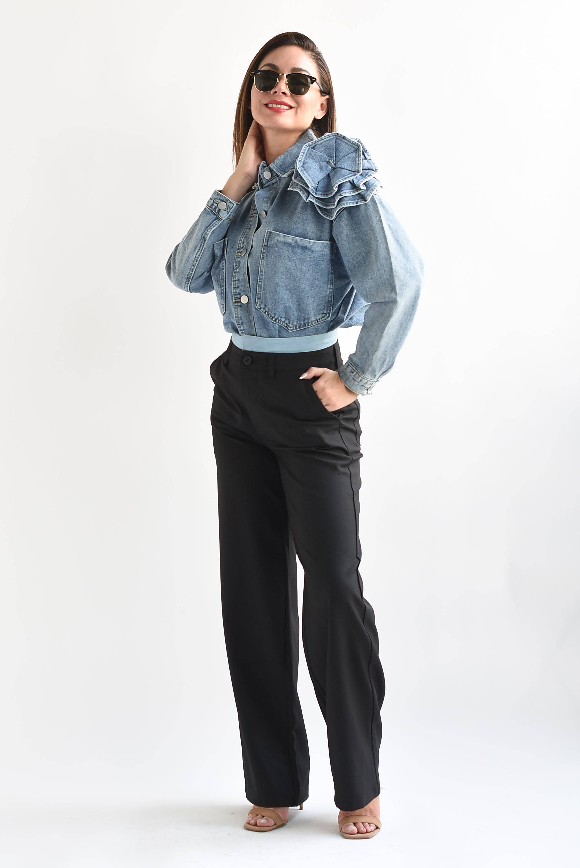 Pantalón sastre pretina Denim Negro