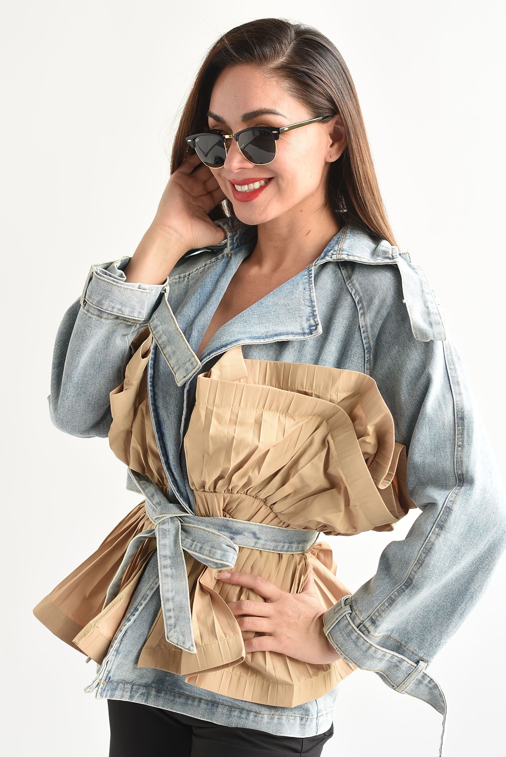 Gabardina Denim peplum Kaki