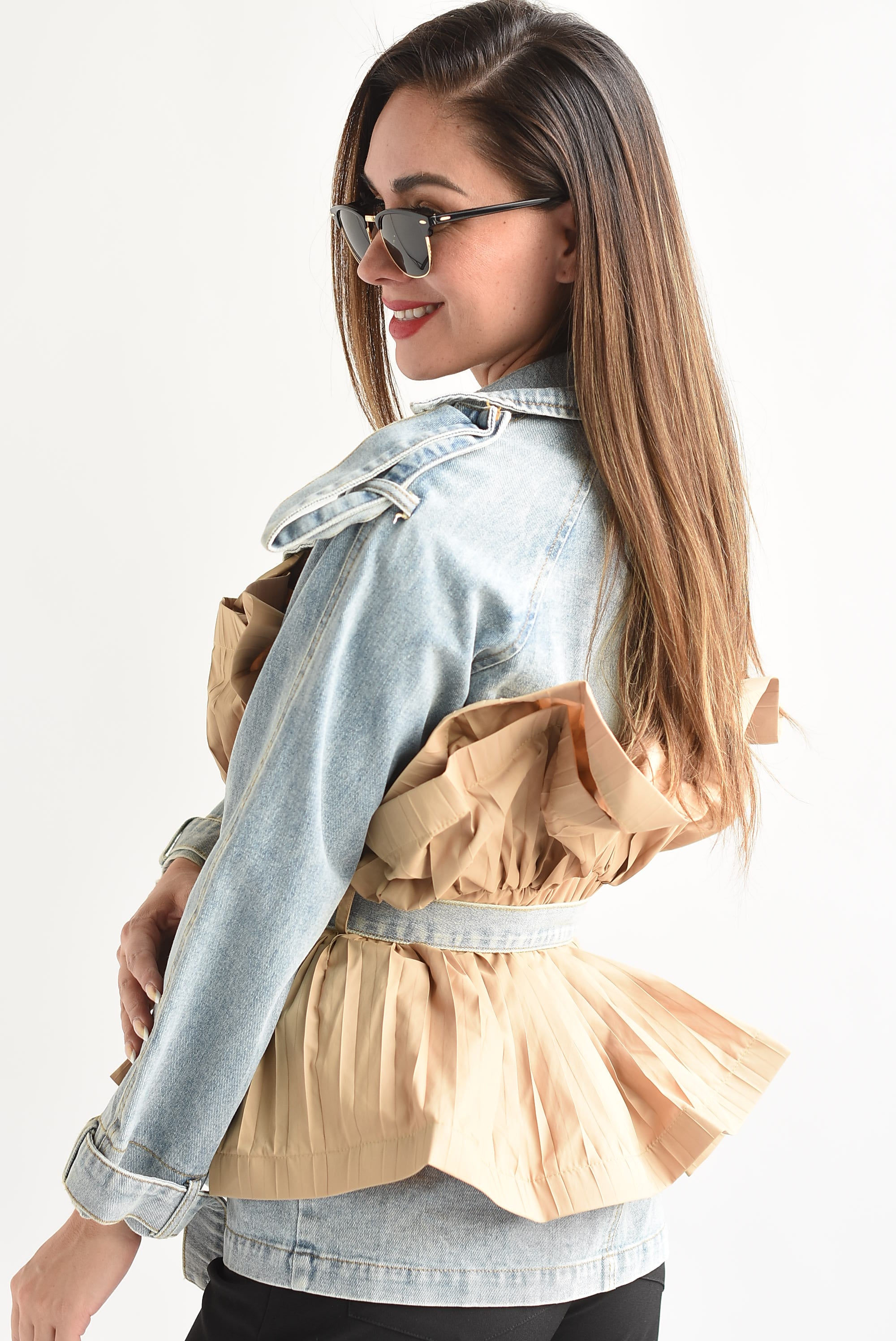 Gabardina Denim peplum Kaki