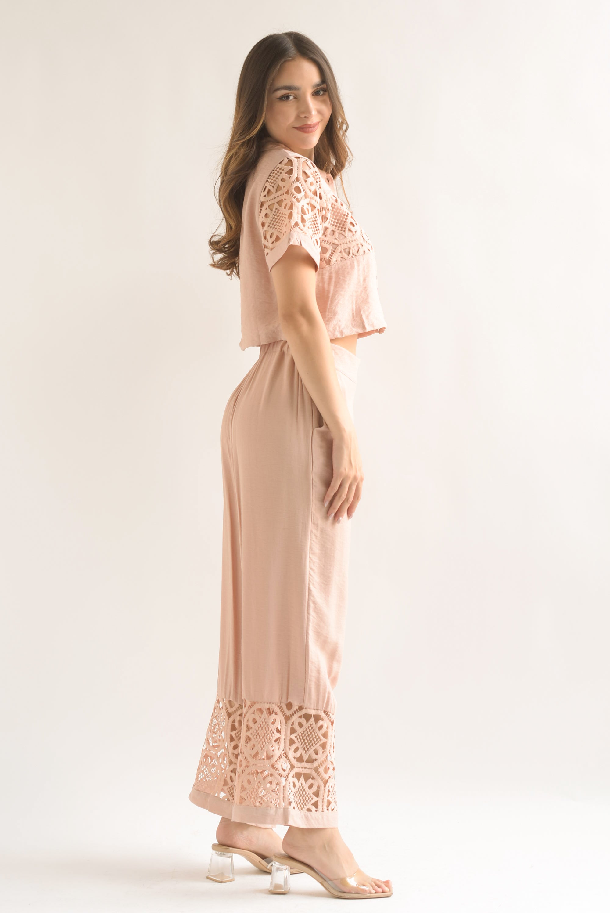 Set Pantalón y Blusa tira guipur Blush