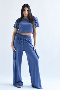 Fashion Styled Set Pantalón cargo y T-Shirt crop Azul Denim