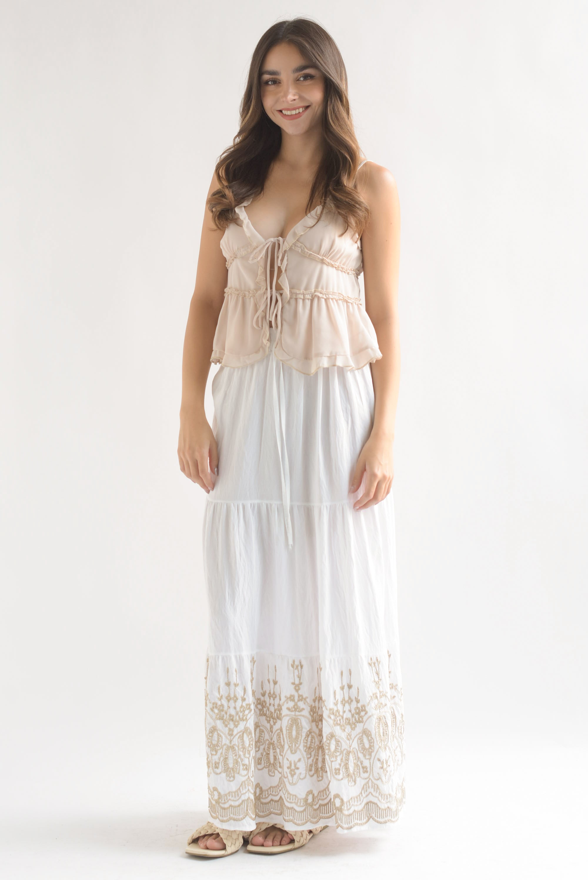 Falda boho bordada Blanco