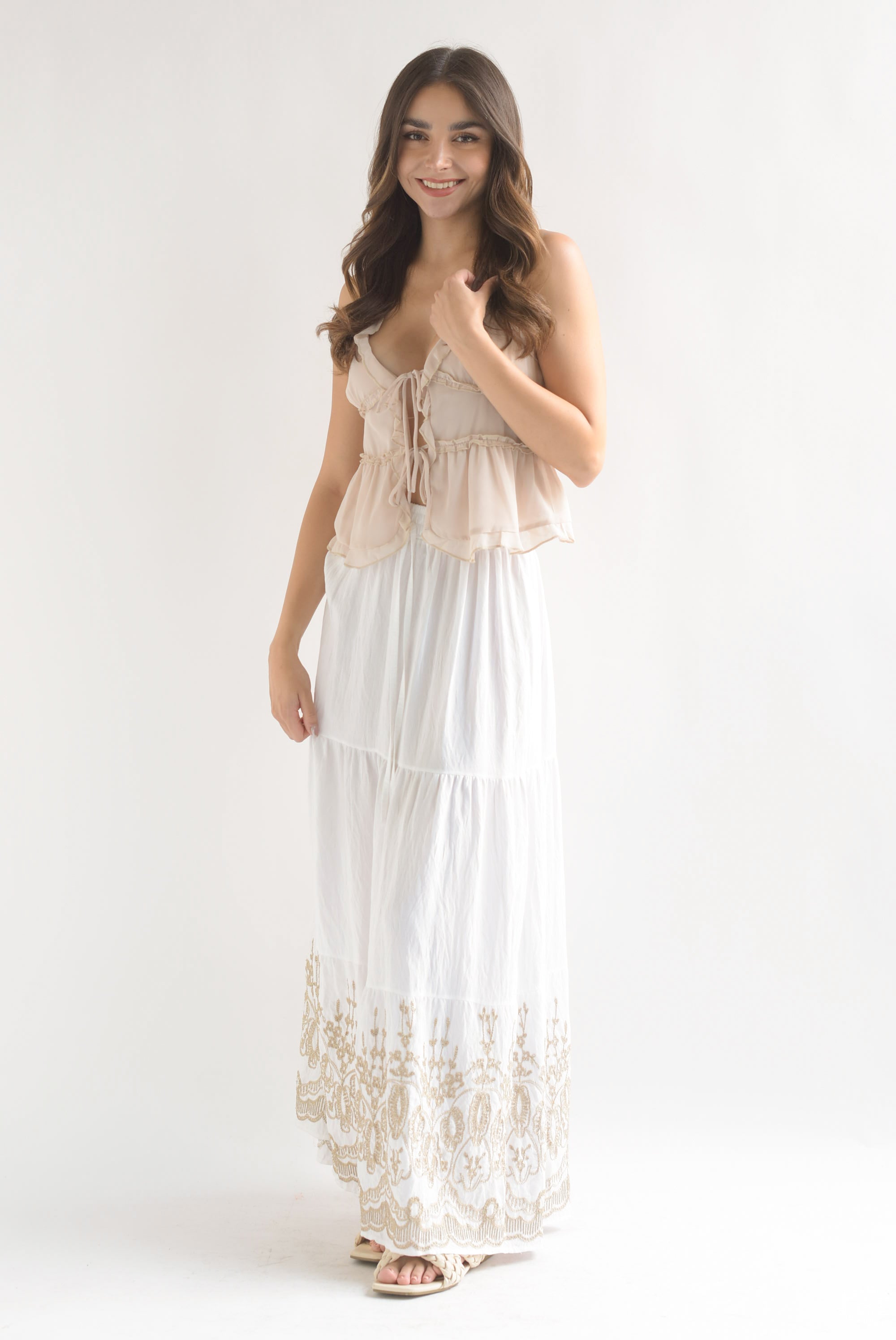 Falda boho bordada Blanco