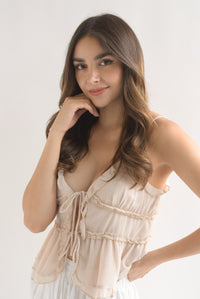 Fashion Styled Blusa tirantes olanes lazos Beige