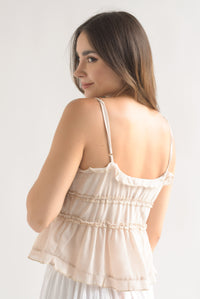 Fashion Styled Blusa tirantes olanes lazos Beige