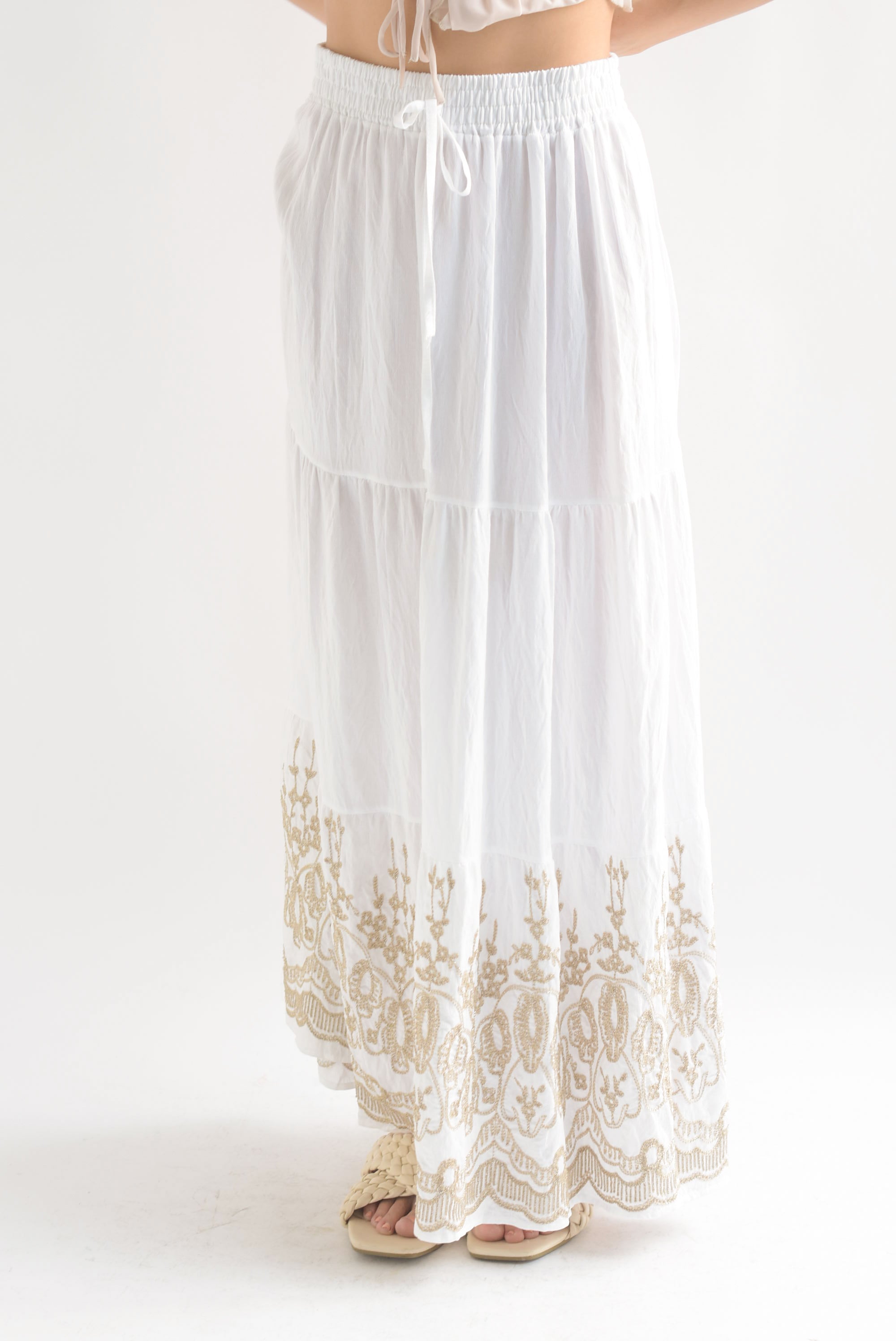 Falda boho bordada Blanco