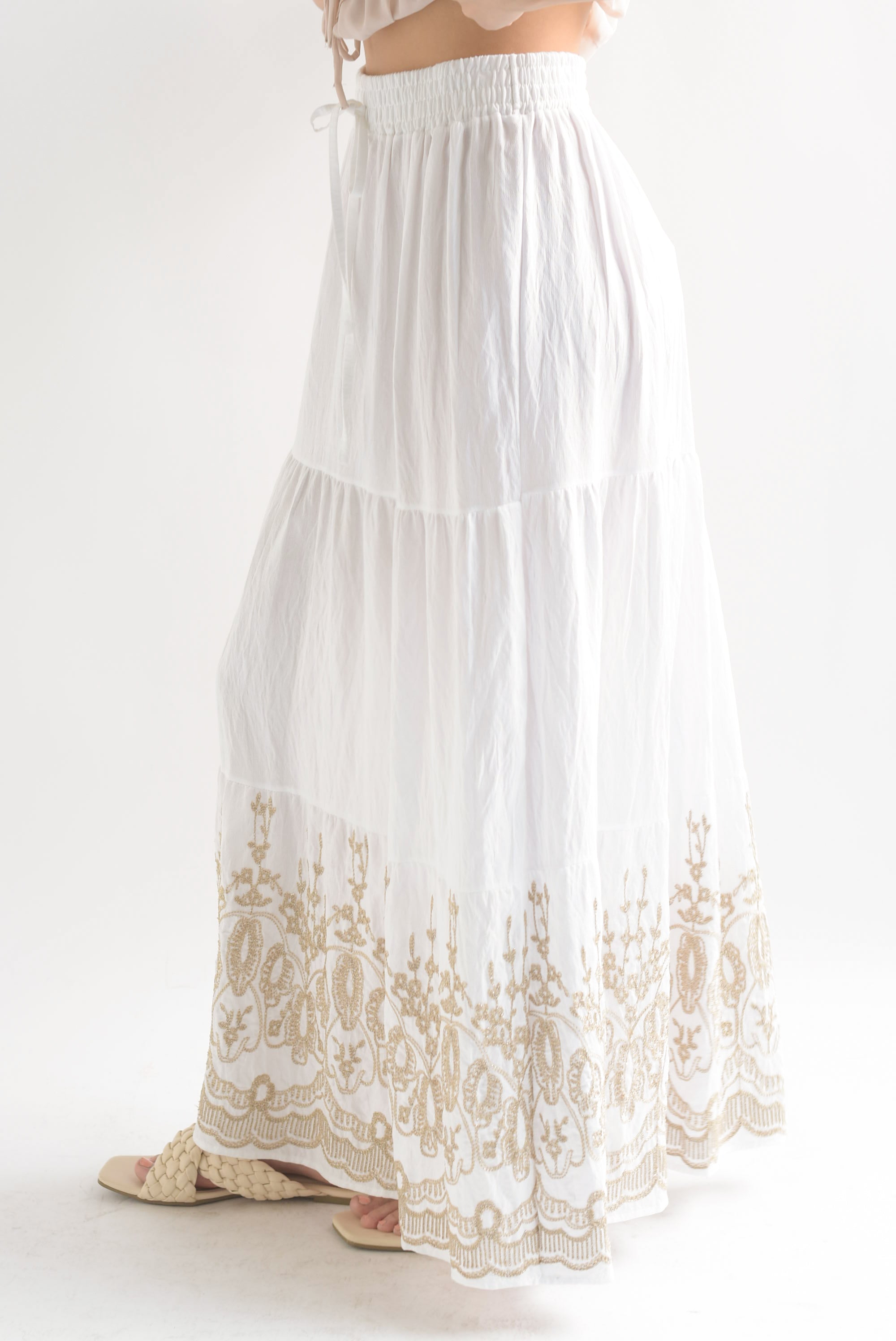 Falda boho bordada Blanco