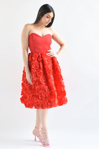 Fashion Styled Vestido strapless rosas Rojo