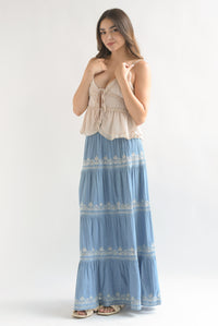Fashion Styled Falda boho bordada Denim
