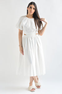 Fashion Styled Vestido lino cut-out espalda Blanco