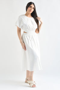 Fashion Styled Vestido lino cut-out espalda Blanco