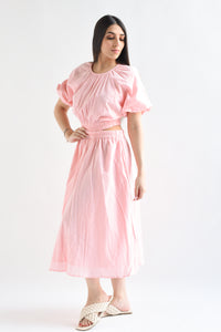 Fashion Styled Vestido lino cut-out espalda Rosa