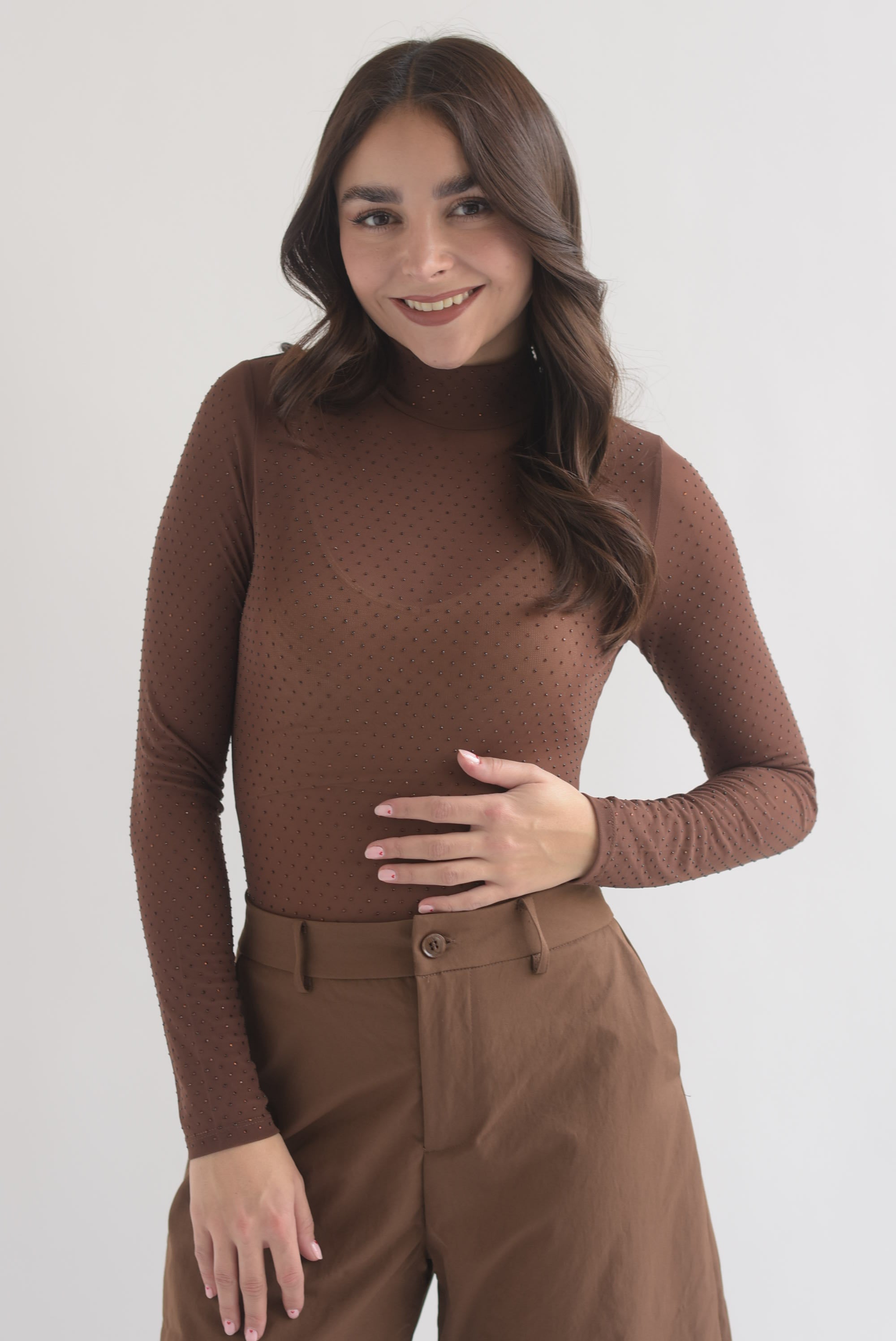 Body mesh brillos manga larga