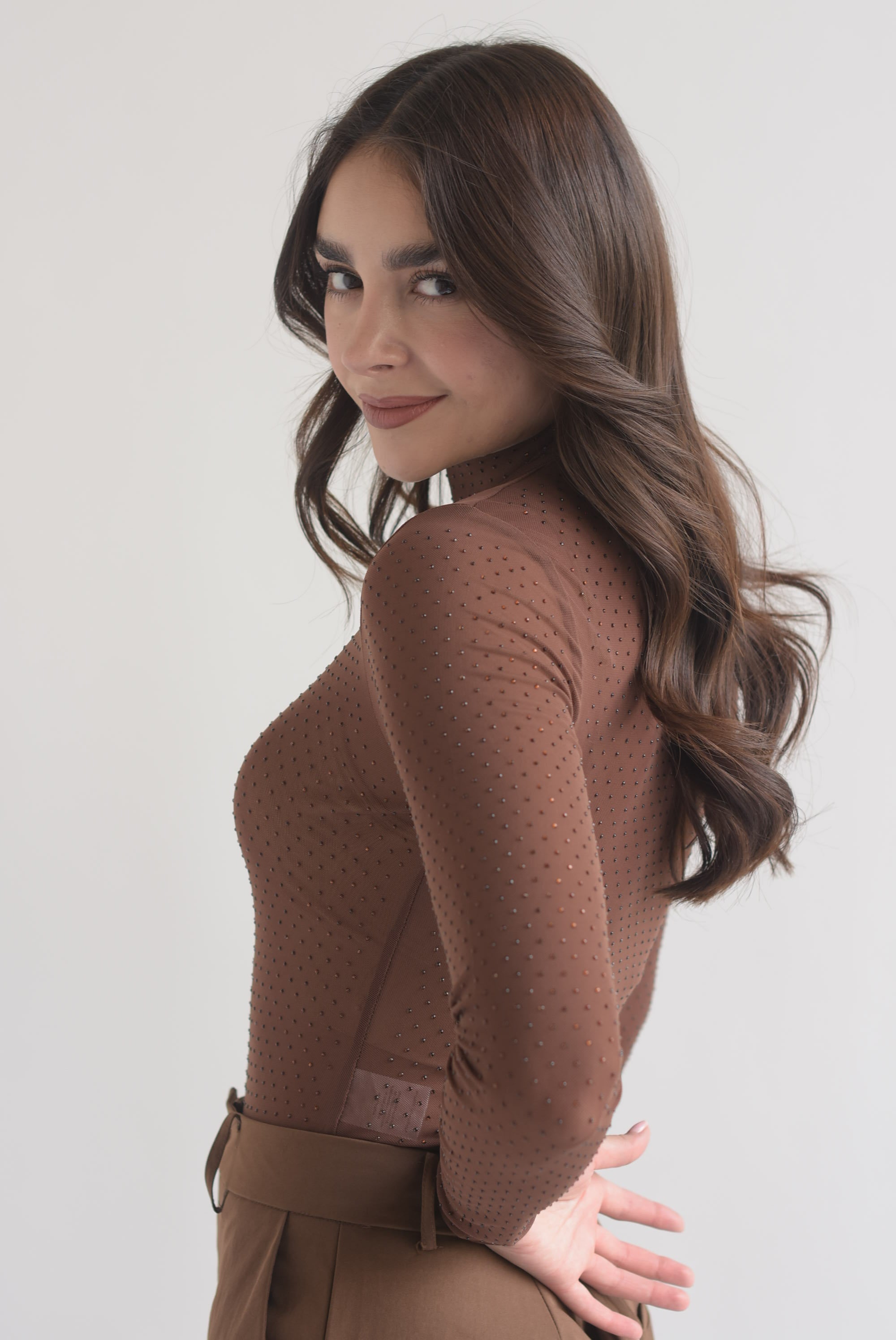 Body mesh brillos manga larga