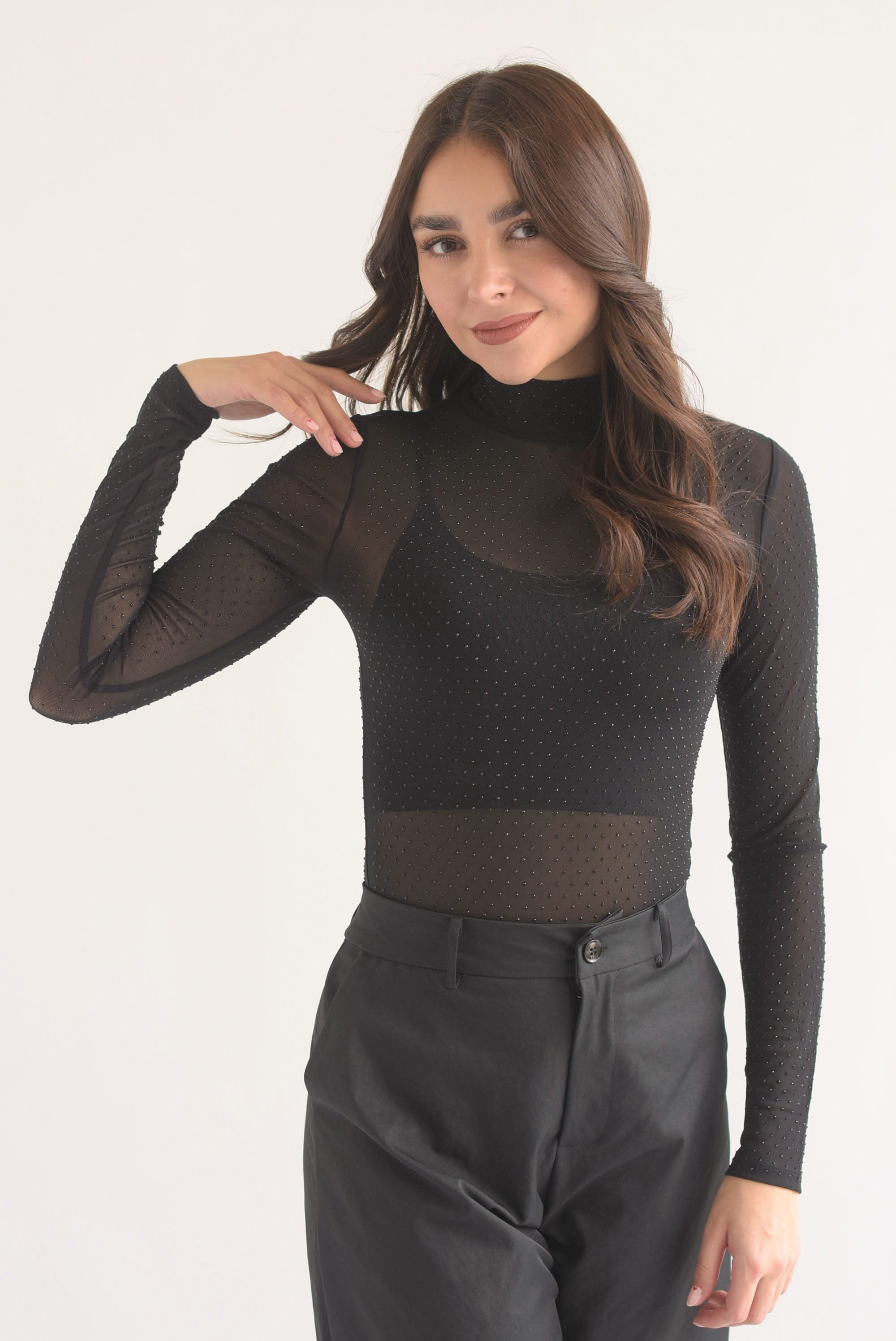 Body mesh brillos manga larga