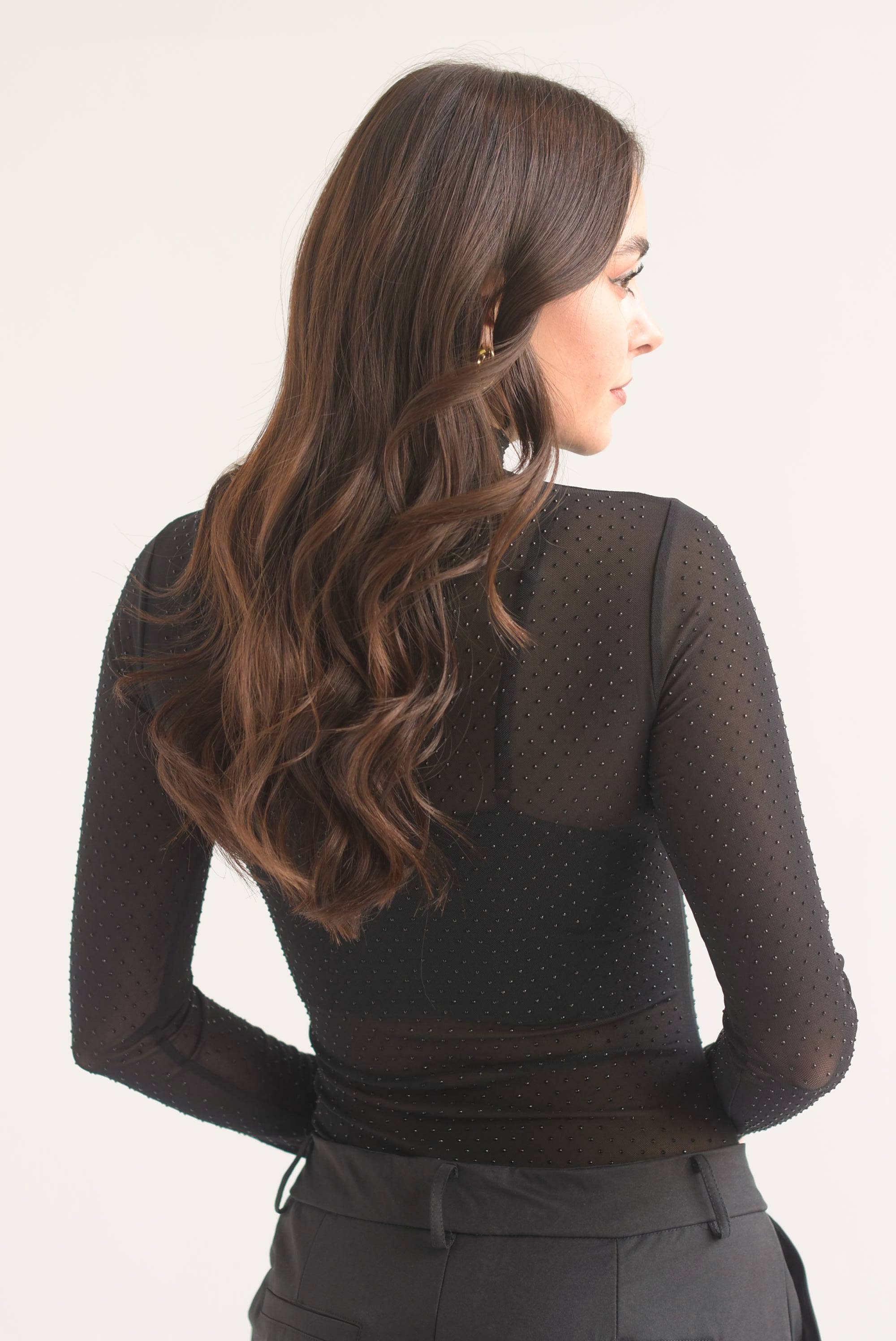 Body mesh brillos manga larga