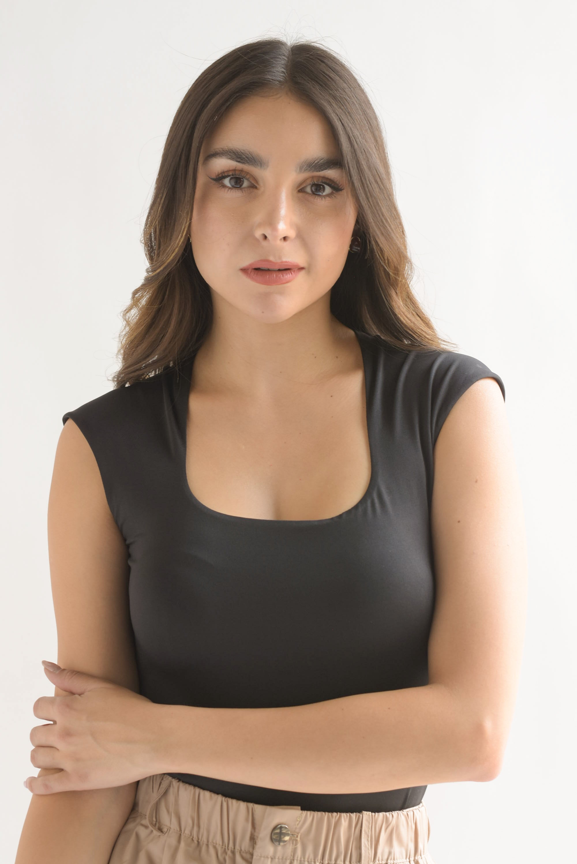 Body manga mini cuello cuadrado Negro
