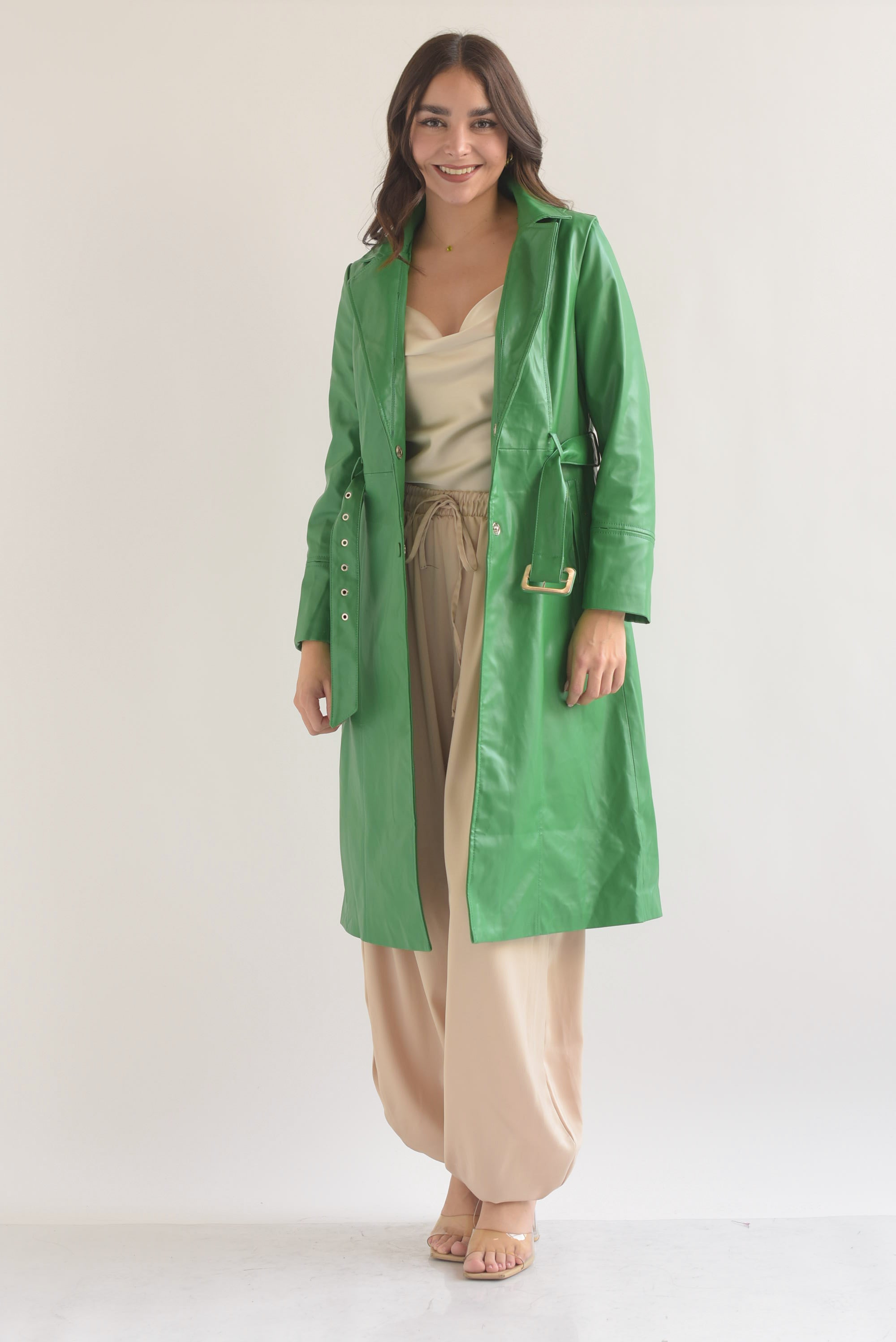 Gabardina vinipiel cuello y puños faux fur Verde