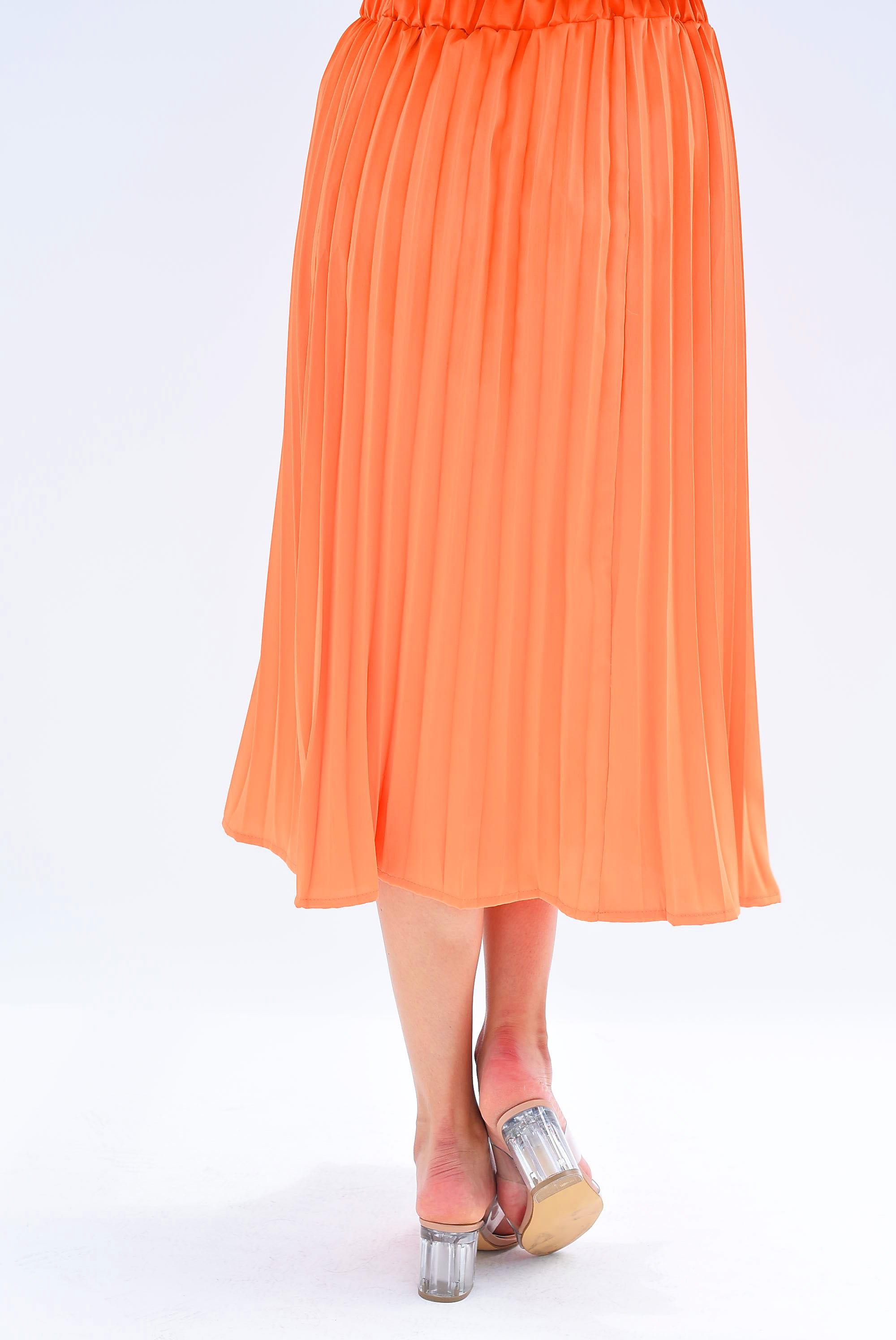 Falda midi plisada Naranja
