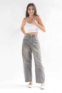 Fashion Styled Jeans barrel elástico trasero Gris