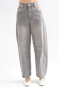 Fashion Styled Jeans barrel elástico trasero Gris