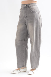 Fashion Styled Jeans barrel elástico trasero Gris