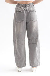 Fashion Styled Jeans barrel elástico trasero Gris