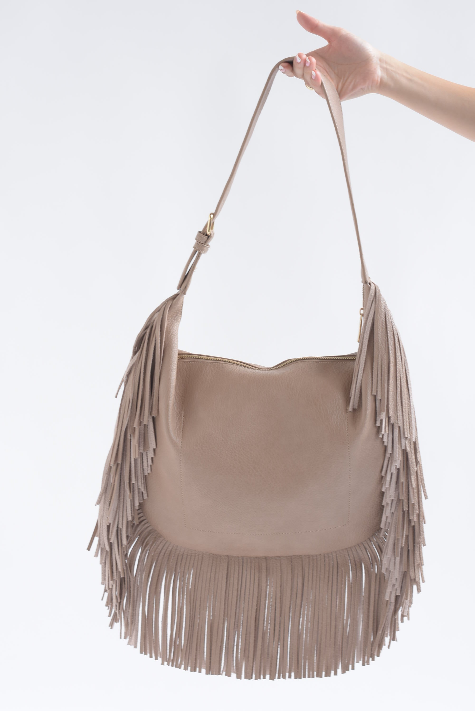 Bolso boho hobo flecos Moka