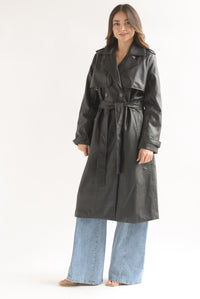Fashion Styled Gabardina vinipiel Negra