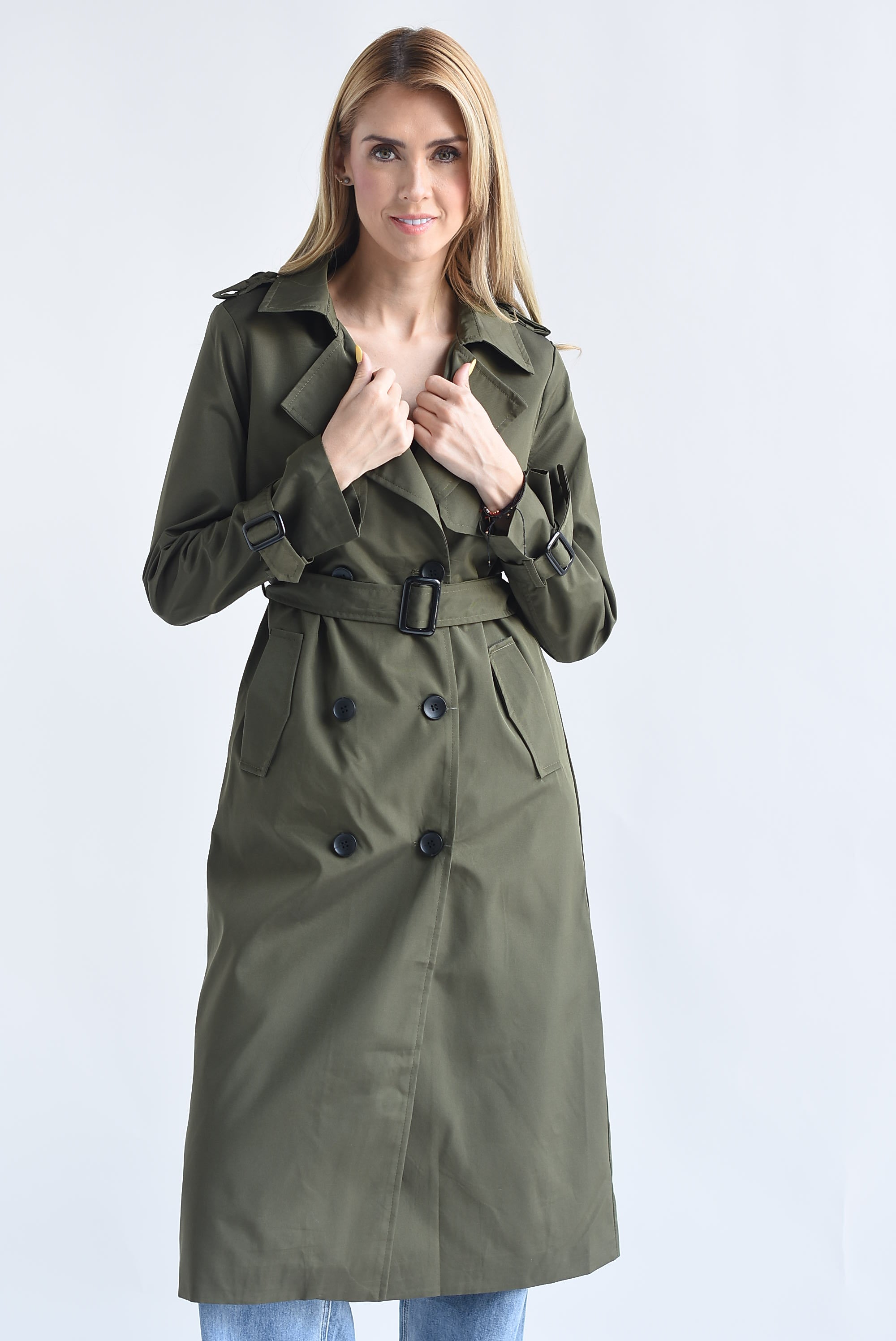 Gabardina botones cruzados cinturones
