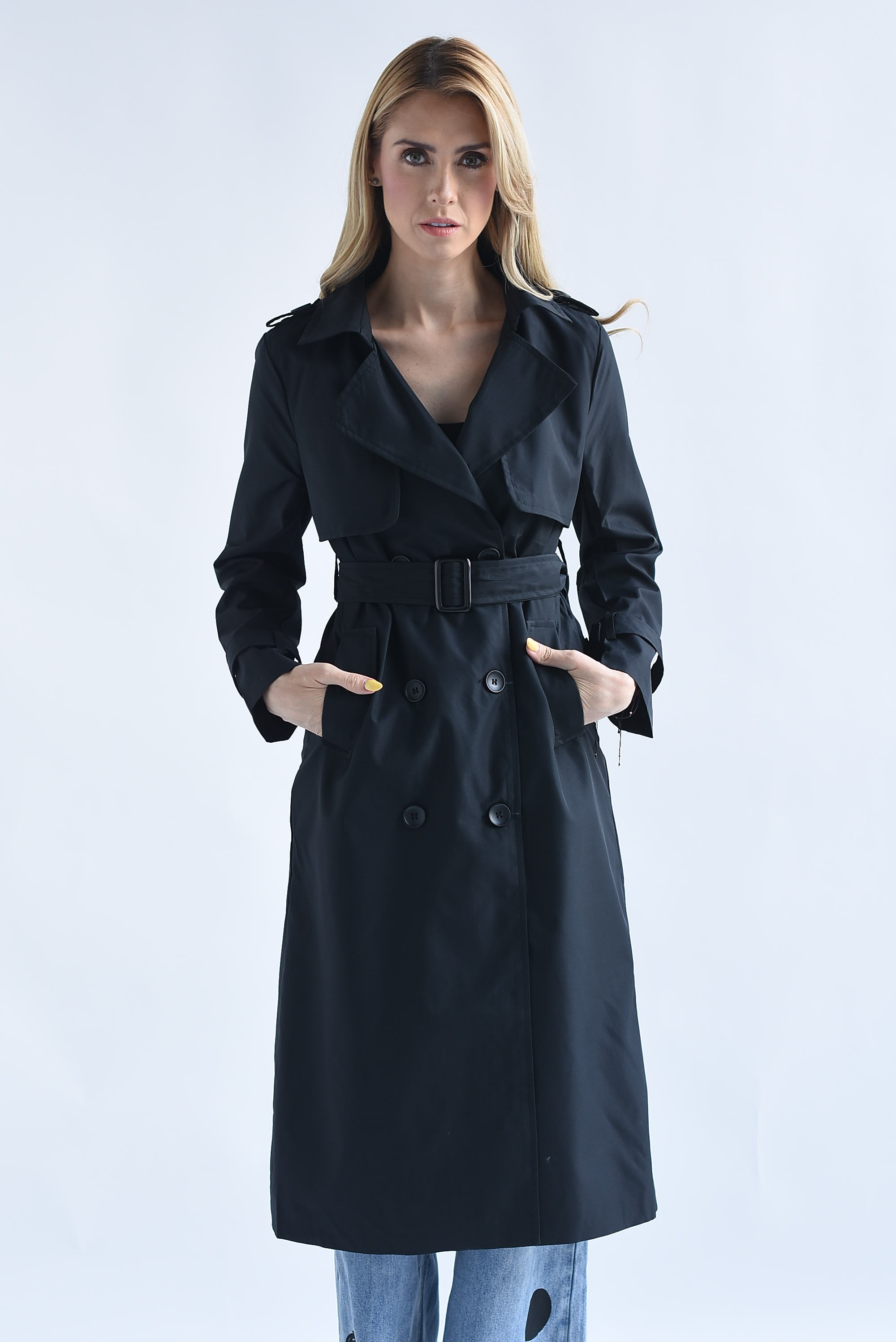 Gabardina botones cruzados cinturones