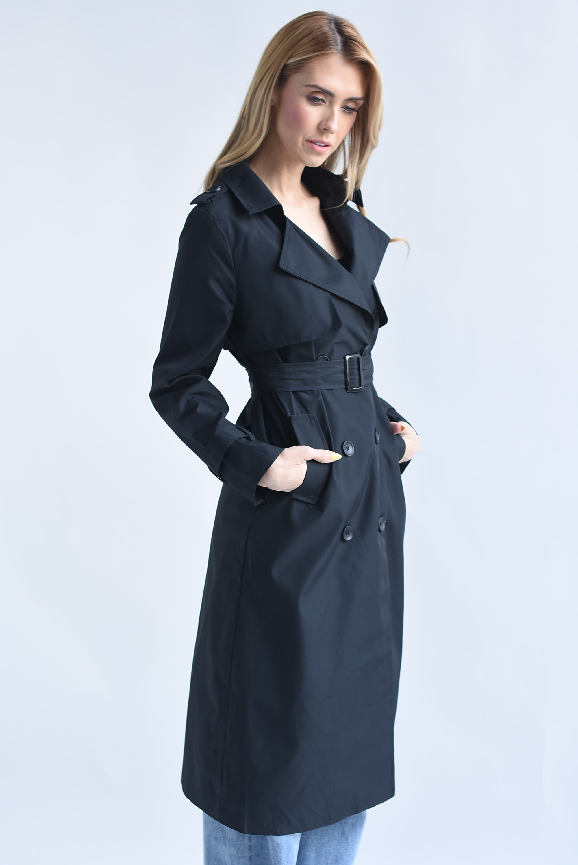 Gabardina botones cruzados cinturones