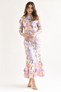 Fashion Styled Vestido largo tulle flores Lila