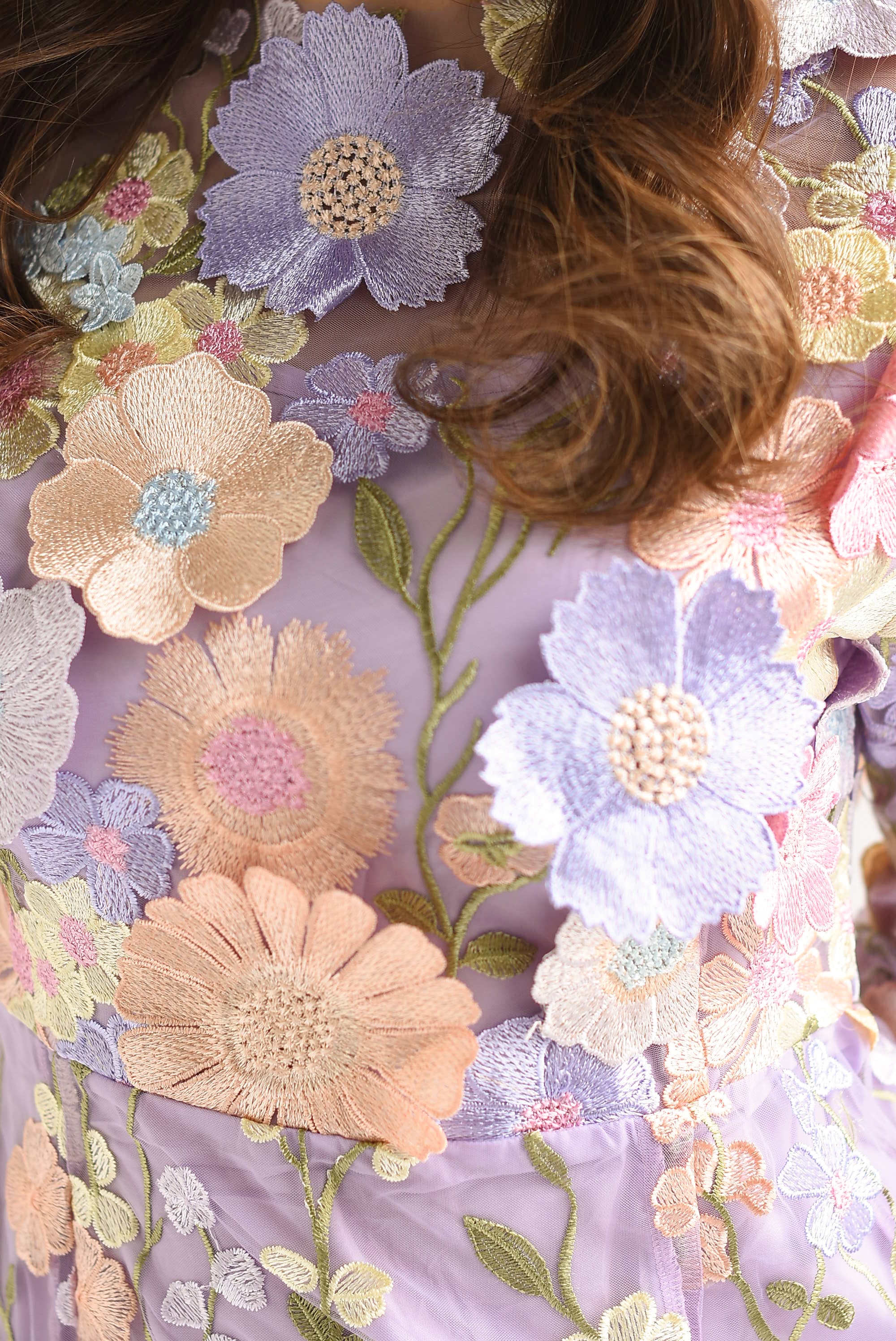 Vestido largo tulle flores Lila