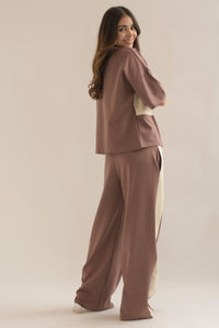 Fashion Styled Set Pantalón y Blusa algodón franjas denim Moka
