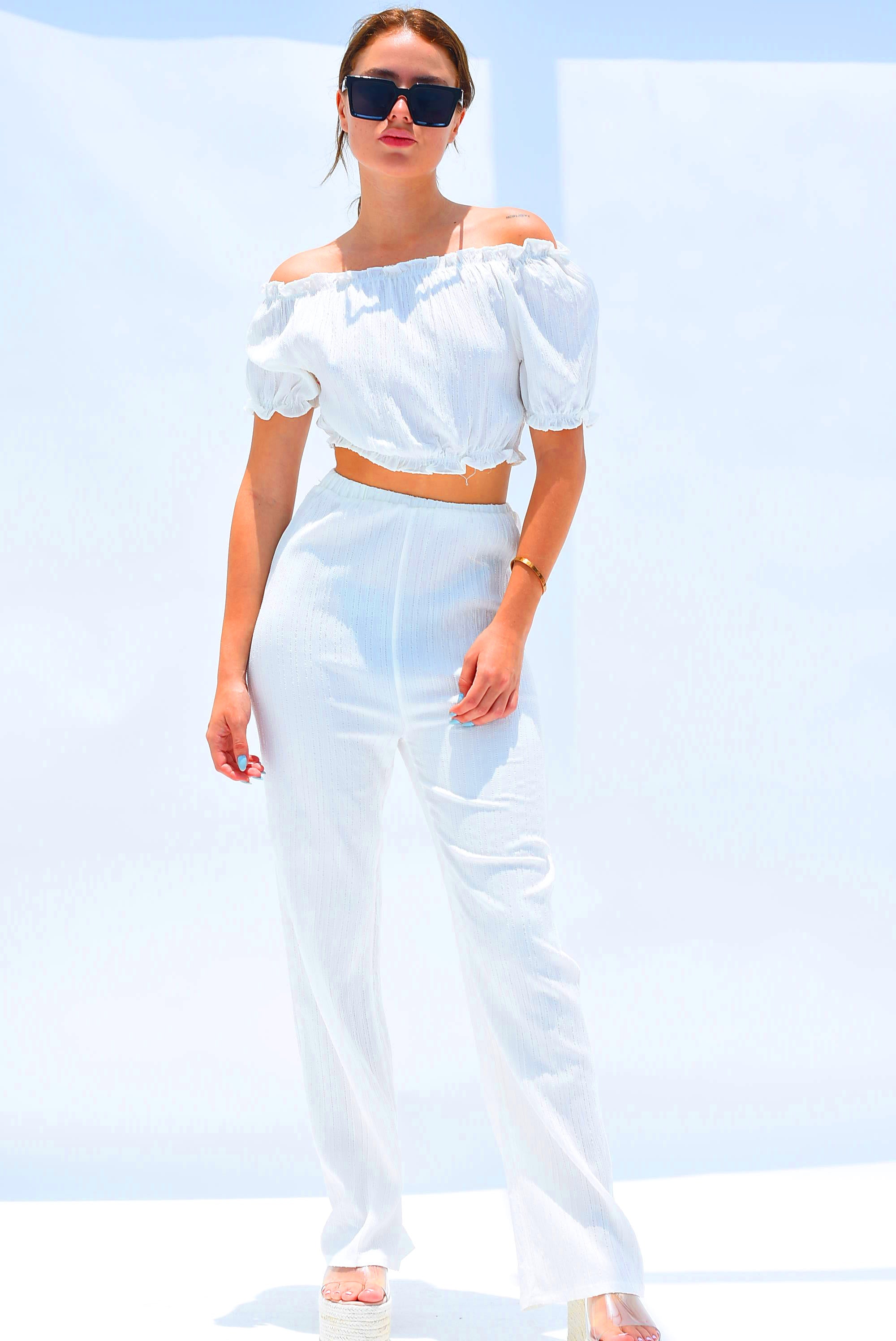 Set Pantalón y Top texturizado Blanco