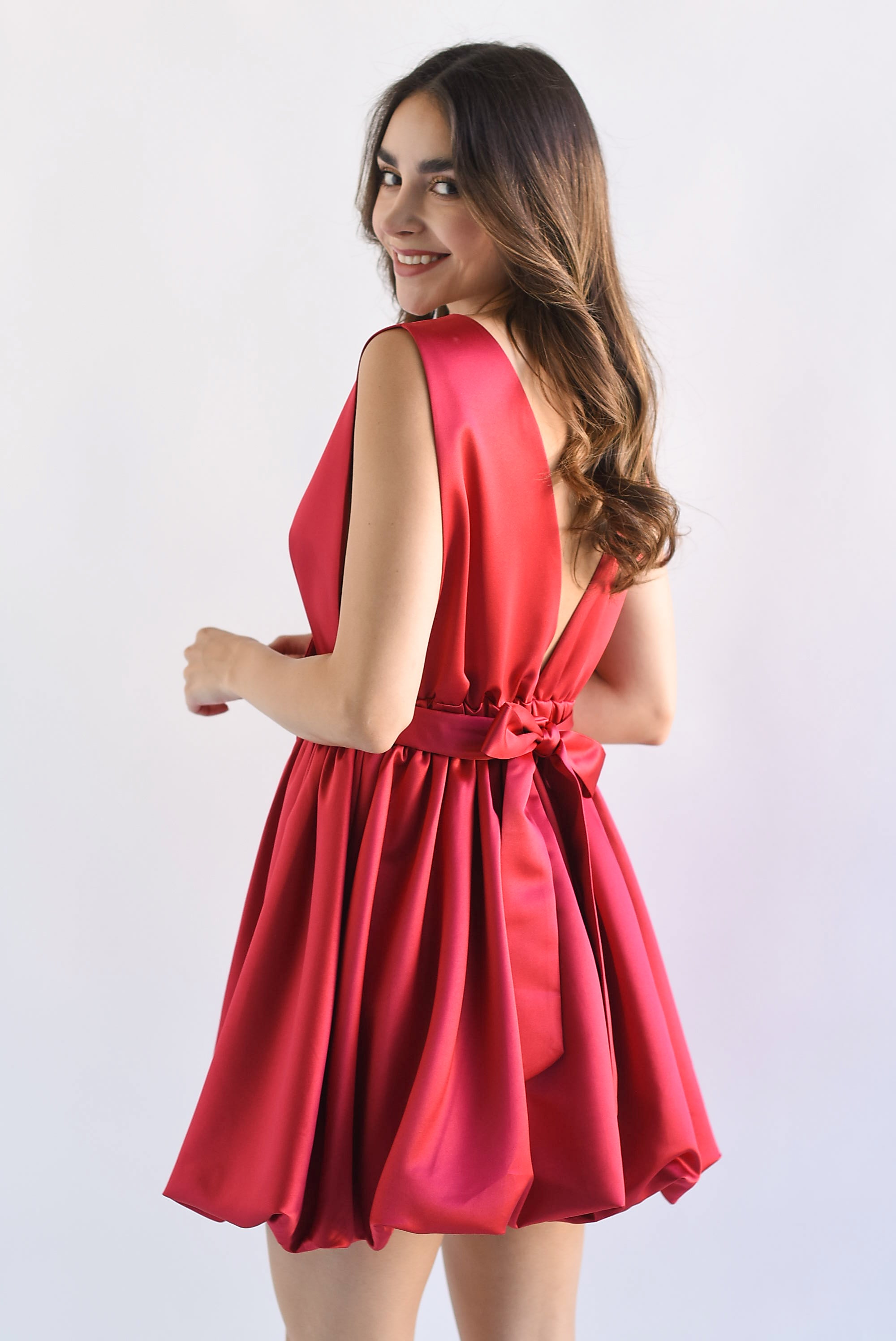 Vestido moño Satín Rojo